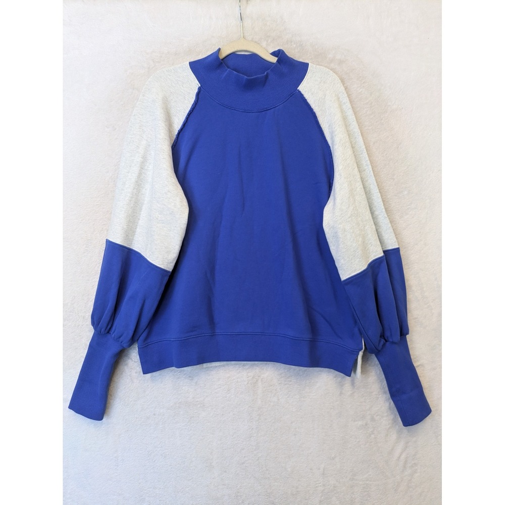 Böhme Sweatshirt‎ Women's L Blue Gray Colorblock Mock Neck Balloon Sleeve
